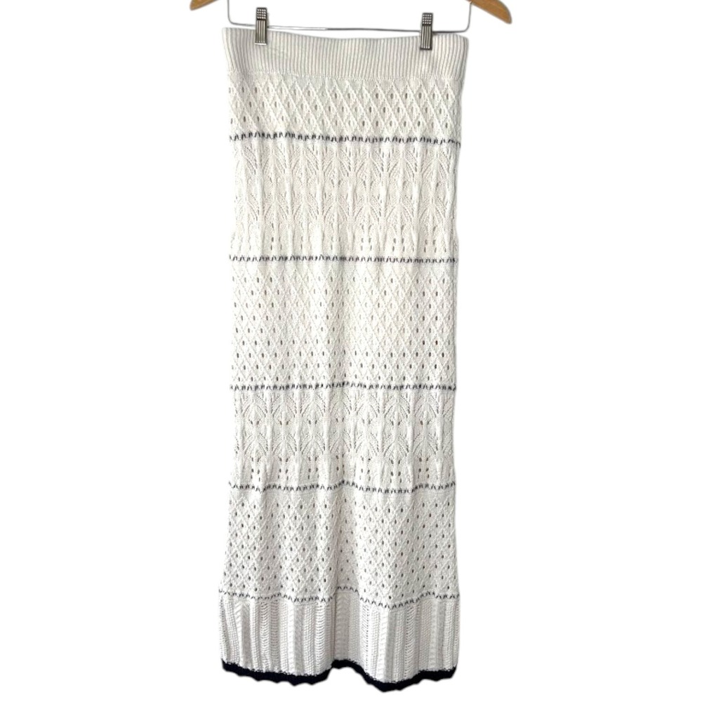 Pink Republic Crochet Knit Maxi Skirt Ivory Black Boho Cottagecore Size S‎